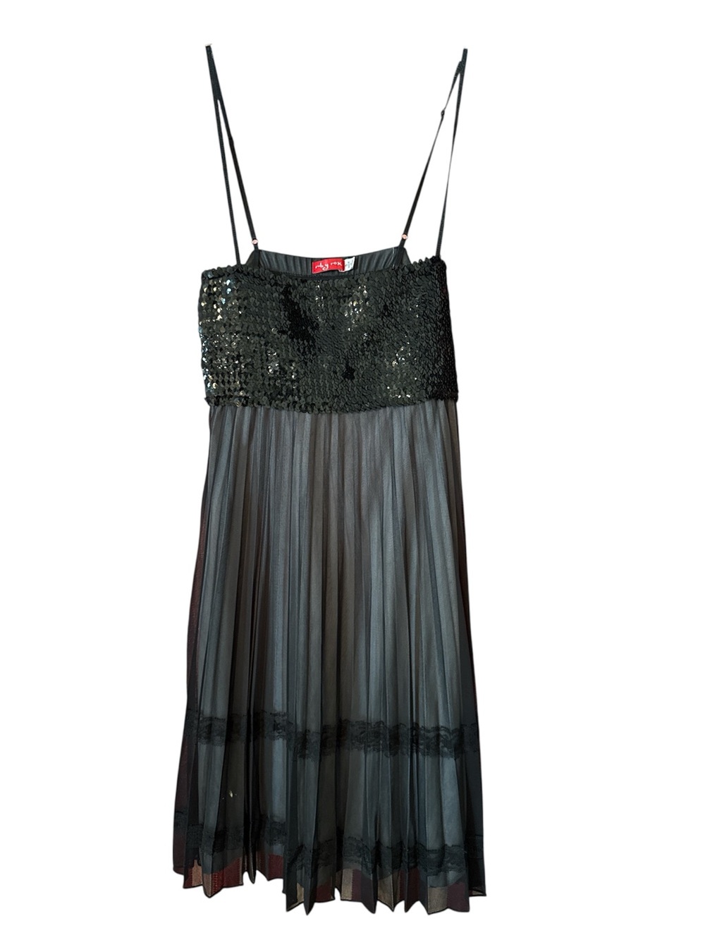 Ruby Rox Black Sequin Bodice Sheer Pleated Slip Dress